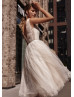 Beaded Light Beige Tulle Glitter Wedding Dress